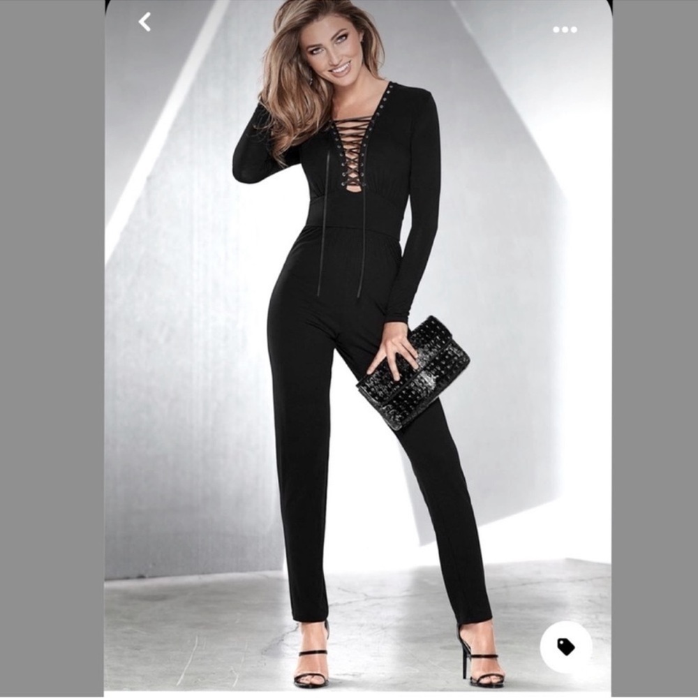 Venus Black Lace Up Jumpsuit. Size L. P4/A